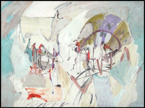 Wesley Johnson (b. 1934) Californian: UNTITLED, 1990, oil painting on canvas, signed lower right, signed and dated on verso, 30 x 40", minor surface soiling, craqueleur, otherwise in good condition.