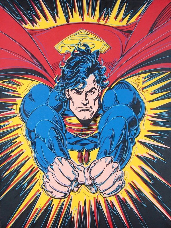 Steve Kaufman (1960-2010) American: SUPERMAN, color screenprint on canvas, signed on verso, from the numbered edition 250, 40 x 30", a few inconspicuous light scuffs, otherwise in good condition.