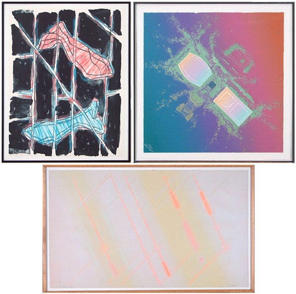 Craig Kaufmann, June Wayne & Tom Fricano (three): Craig Kaufmann, UNTITLED (Cirrus page 289), 1983, color lithograph, signed in pencil, from the numbered edition 300, sheet 18 ½ x 14 ½", Cirrus blind stamp; Together with June Wayne, UNTITLED, color