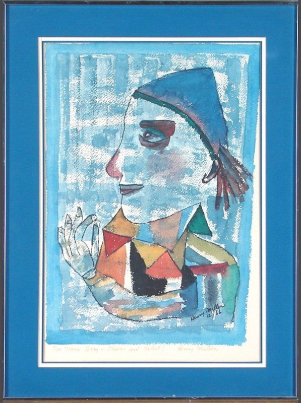 Henry Miller (1891-1980) American: UNTITLED, 1966, color print, signed in pen and dedicated 'To Marie Perry' a friend of the artist, image 18 x 13", full margins, framed with glass, mild toning, signature and inscription with some fadi