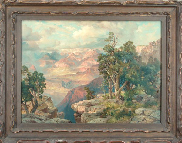 Thomas Moran (1837-1926) American: GRAND CANYON OF ARIZONA FROM HERMIT ROAD, 1913, color chromo-lithograph, with signature and date in design, sheet 26 x 35 ½", published by G. H. Buck, printed by American Lithograph Co., in ornate pe