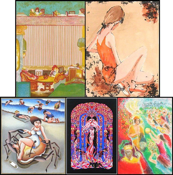 Print Collection: Elie Abrahami, Braun, Y. Mahler,: Elie Abrahami, FAMILY HOUR, color lithograph, signed in pencil, from the numbered edition 100, image 25 ¾ x 18 ¼", full margins; Together with Braun, BALLERINA, color lithograph, signed in pencil, f