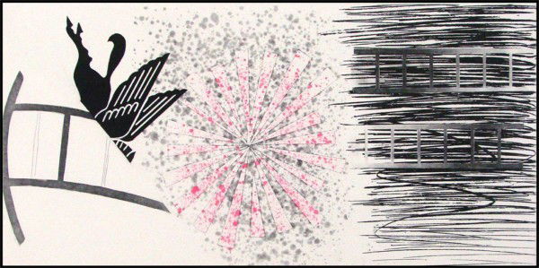 James Rosenquist (b. 1933) American: STAR LADDER (G.136), 1st state, 1978, color aquatint etching, signed in pencil, from the numbered edition 78, image 17 ½ x 35 ½", full margins, printed by Flatstone Studio, published by Multiples, p