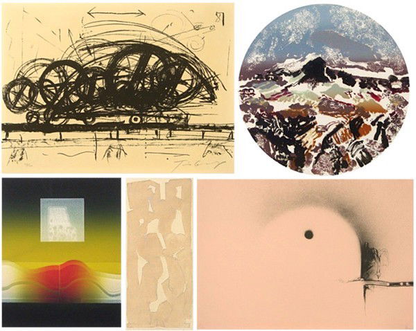 Jean Tinguley, Florence Putterman, Carlos Divila,: Jean Tinguley, UNTITLED, lithograph, signed in pencil, from the numbered edition 300, sheet 19 x 26", shades of toning, discoloration on verso; Together with Florence Putterman, SANDIA MOUNTAINS, colo