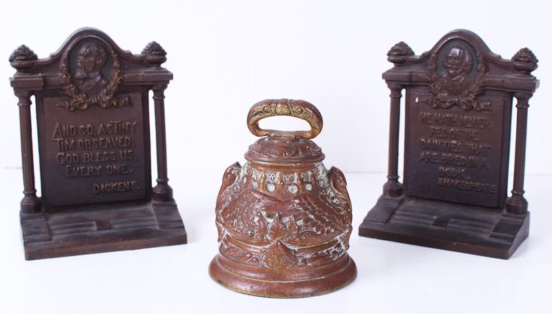 Bradley Hubbard Iron Bookends  &  Bronze Bell  (three) (1 of 5)