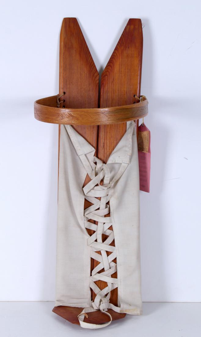 Robert Smith (20 th Century) Hopi Pueblo: COPPERMINE CRADLEBOARD, wood and linen with leather ties, cradle 40” long and 9” wide including footrest and resting headpiece, winner: first prize, Museum or Northern Arizona Flagstaff, J