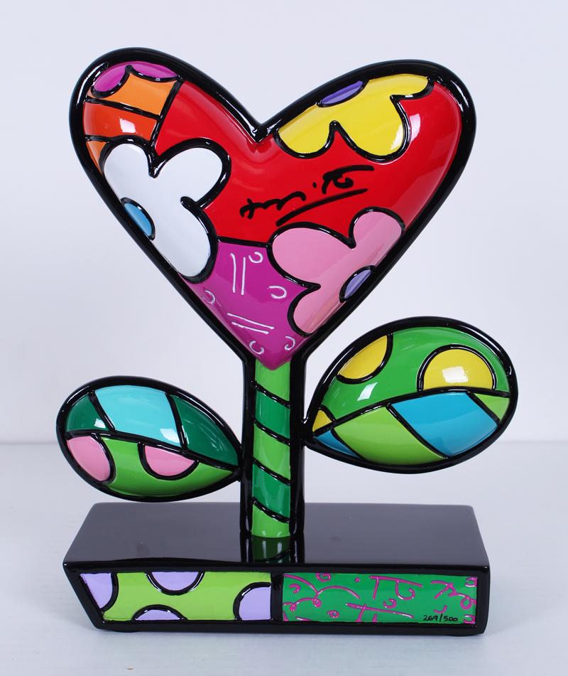 Romero Britto (b. 1963) Brazilian: LOVE GROWS, 2020, painted resin sculpture, signed and numbered 269/500 in ink, hallmarked and stamped 835318 underneath, published by Park West Editions, 10 ¼ x 8 ¼ x 3 ¼”, 