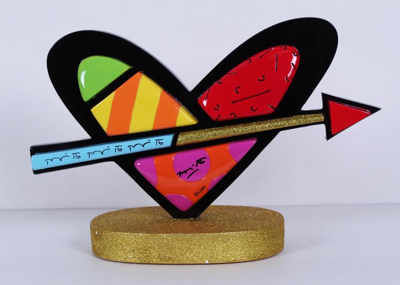 Romero Britto (b. 1963) Brazilian: LOVE OF MY LIFE, 2020, painted resin sculpture with glitter, signed and numbered 332/500 in ink, hallmarked and numbered 895320 underneath, published by Park West Editions, 9 ½ x 14 ½ x 