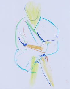 Stephen De Staebler  (1933-2011) California: UNTITLED No. 20 (Figure in Yellow), 1993, oil stick and crayon on paper, signed and dated lower right in red pencil (attenuated), sight 10 &frac14; x 8 &frac14;&rdquo;, frame 16 &frac14; x 14 &frac12;