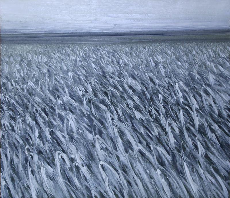 Hilary Dymond (b. 1953) Wales: UNTITLED LYON FIELD Series, 1995, oil painting on linen, signed and dated on verso, 45 ¼ x 51 ½” including slat frame.