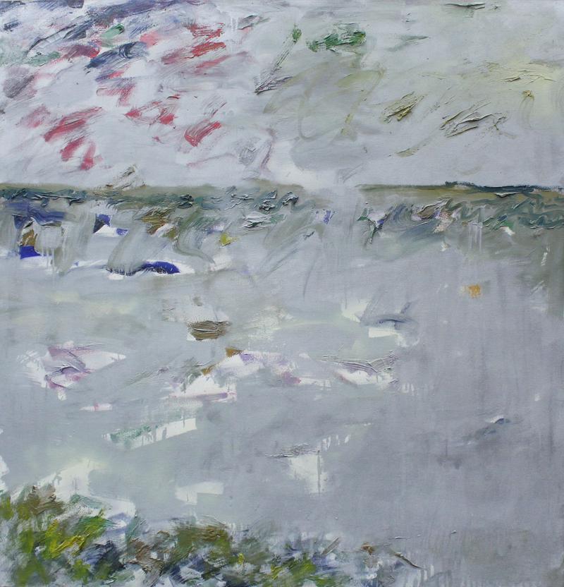 Don Emery (b. 1943) California: KINGâ€™S HARBOR, 1984, oil painting on canvas, signed and addressed on verso, 60 x 60”. Provenance: Los Angeles County Museum of Art Rental Gallery.