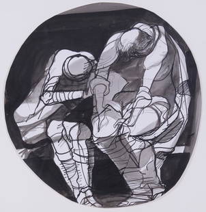 Rico Lebrun (1900-1964) Italy California: UNTITLED, circa 1961, pen and ink drawing on paper, 15 x 14 ¼”, frame 19 ¾ x 19”. Provenance: Koplin Gallery, Los Angeles; MB Modern, NYC.