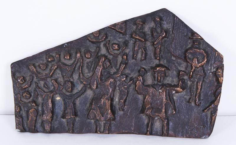 Kenneth Treister (b. 1930) Florida: WARSAW GHETTO, 1969, cast bronze sculpture, stamp signed and dated and numbered 90/150 on verso, 4 ¾ x 7 ¼ x 3/8”.