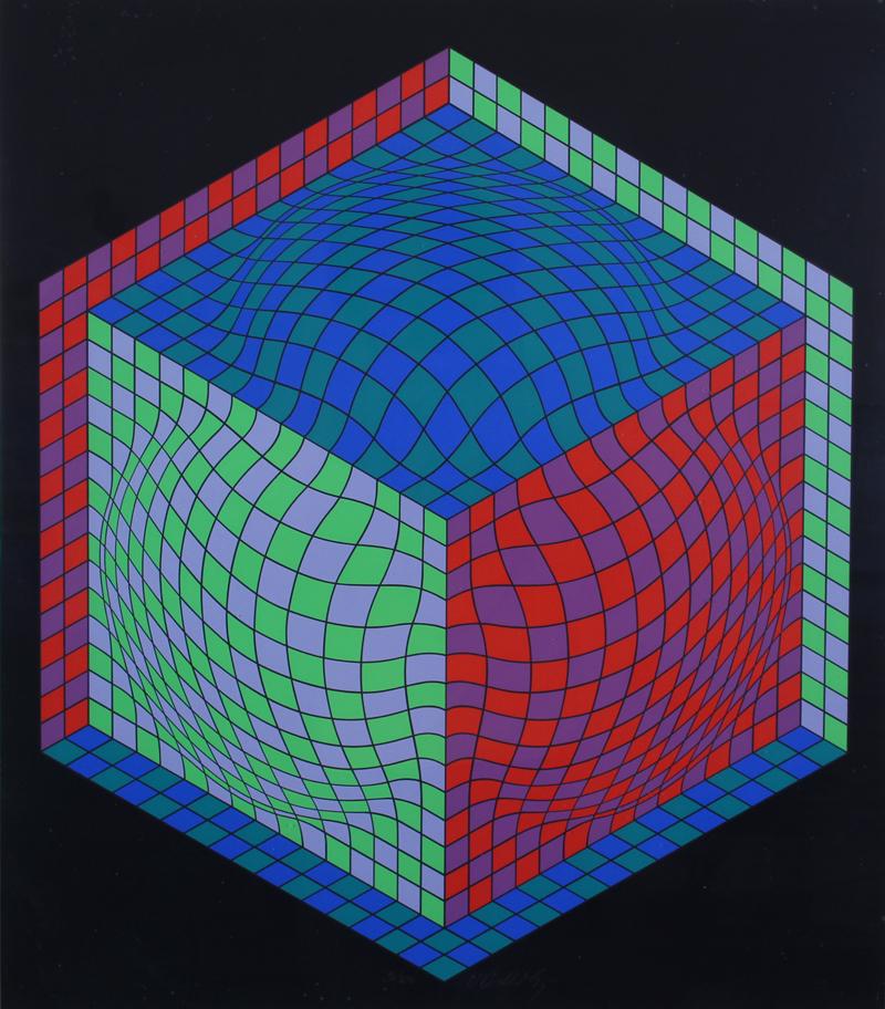 Victor Vasarely (1906-1997) Hungarian: BI-DAGG, color screenprint, signed and numbered 90/250 in pencil, sight 22 ½ x 26”, frame 34 ¼ x 31” with glass.