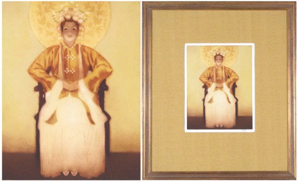 John Melville Kelly (1879-1962) Hawaii: CHINESE COSTUME, HAWAII, color aquatint etching, signed in pencil, image 15 x 11 ¼", full margins, framed with glass.