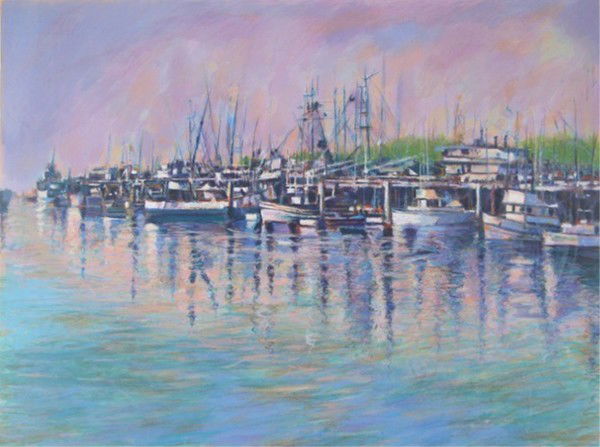 Aldo Luongo (20th Century) American: HARBOR SCENE, color screenprint, signed in pencil, from the edition printer's proof 10 aside from a numbered edition, image 26 ¼ x 34 ½", Robert Bane Editions blindstamp lower left, full margins, so
