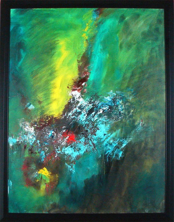 Vanecha Roudbaraki (b. 1966) Iranian: ESPIRIT VERT, 2004, oil painting on canvas, signed and dated on verso, 45 ½ x 35", framed.