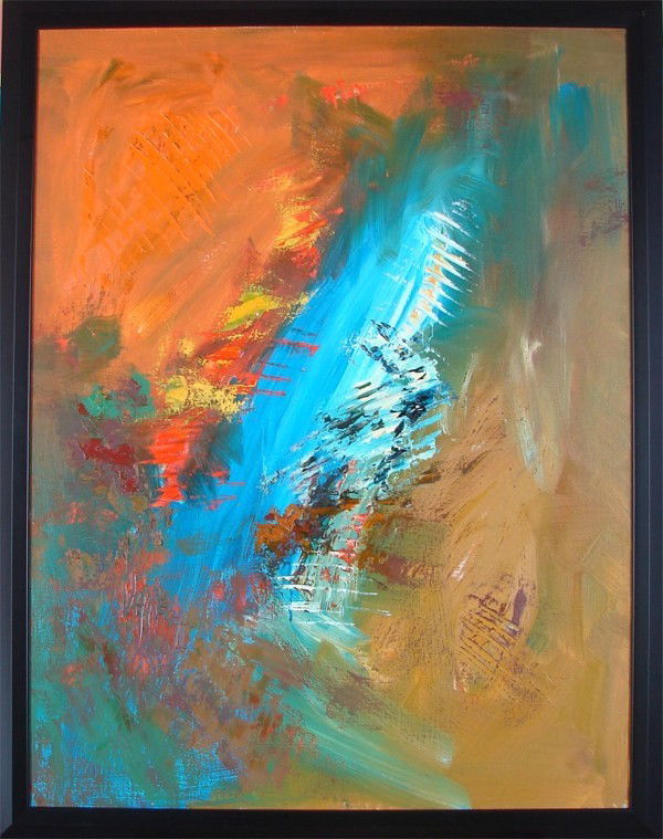 Vanecha Roudbaraki (b. 1966) Iranian: L'EAU ET LE FEU, 2004 oil painting on canvas, signed and dated lower right, titled signed and dated on verso, 45 ½ x 35", framed.