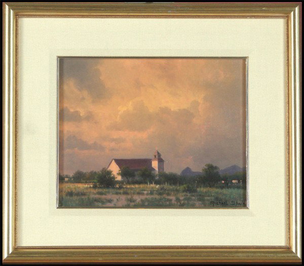 Michael Stack (b. 1947) American: TUBAC STROM LIGHT, 1990, oil painting on canvas, signed lower right, 8 x 10", framed, artist's copyright and title on frame.