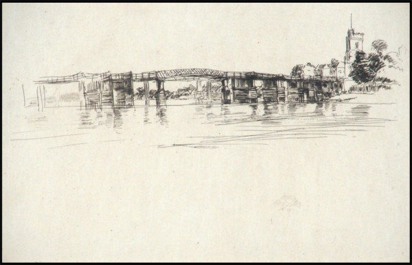 James Whistler (1834-1903) American: LITTLE PUTNEY #1 (K.179 ii), 1879, etching, signed in plate with the butterfly, sight 5 x 8", framed with glass, printer's crease, a few printer's impression, otherwise in good condition.