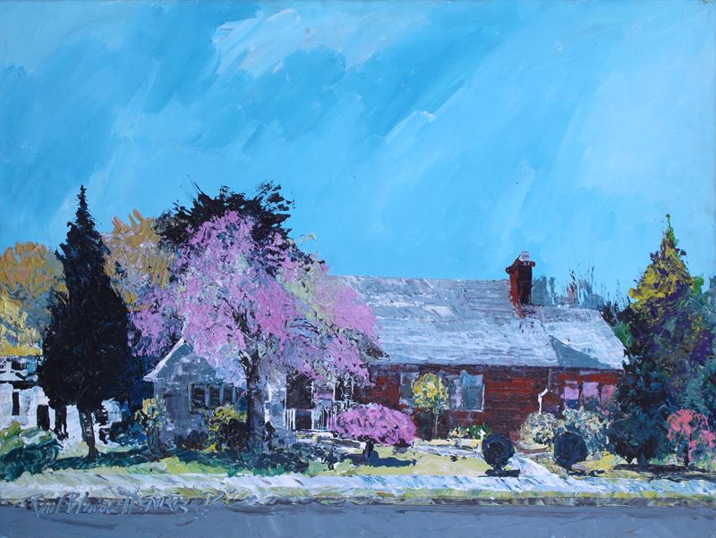 Paul Blaine Henry (1932-1999) California Florida: THE POP & MOM RESIDENCE, 1992, oil painting on canvas, signed and dated lower right, signed and extensively inscribed on verso, 30 x 40”.