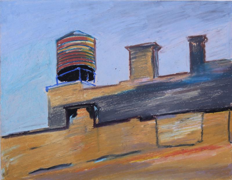 Gwynn Murrill (b. 1942) California: UNTITLED (Water Tank), color pastel on paper, 10 ½ x 13 ¾”, aluminum welded frame 12 x 15” with glass. From the Collection of Laura Lee Stearns, Los Angeles.