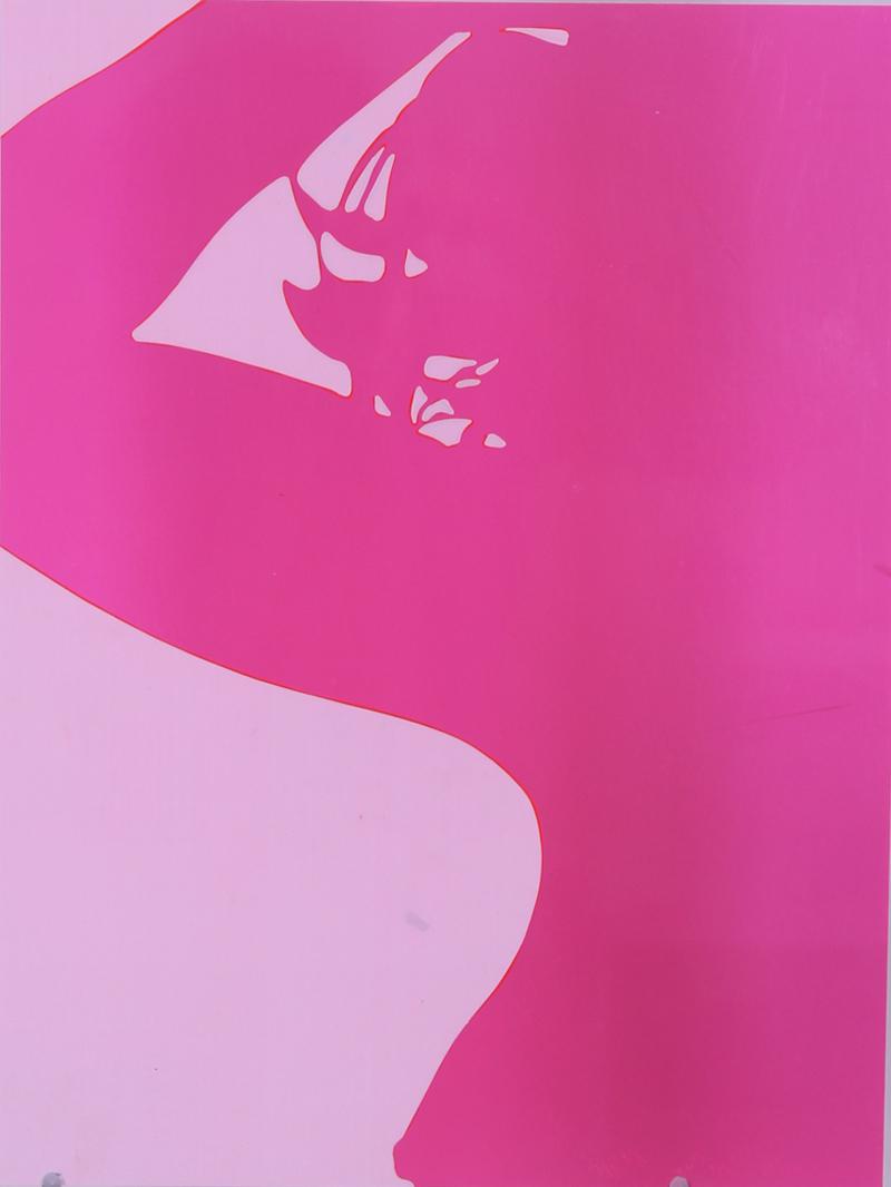 Lourdes Castro (1930-2022) Portuguese: PINK NUDE PROFILE, color screenprint on acetate (Rhodoid), signed and numbered 17/180, sheet 16 ½ x 12 ½”, frame overall 29 ½” tall 18 ½” wide with revolv