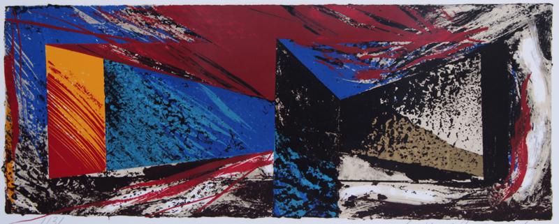 Laddie John Dill (b. 1943) California: UNTITLED, 1987, color screenprint, signed and numbered 113/150 in pencil, sheet 20 ½ x 42”, printed by Jeff Wasserman, with blind stamp lower right, frame 27 ¾ x 49 ¼”