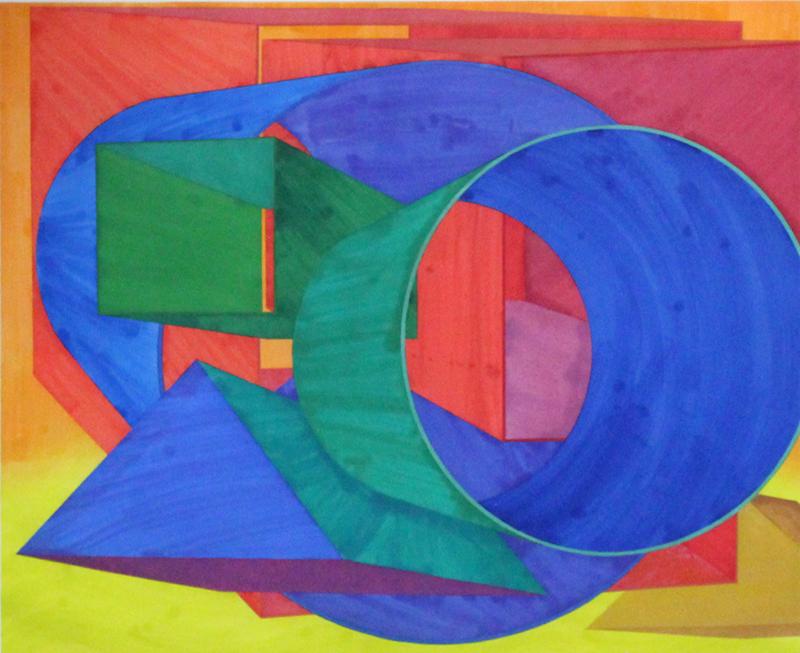 Al Held (1928-2005) American: MAGENTA, 1990, color aquatint with spit bite aquatint, signed and numbered from an edition of 50 in pencil on verso, printed by Renee Bott, published by Crown Point Press, image 35 ½ x 44 &frac