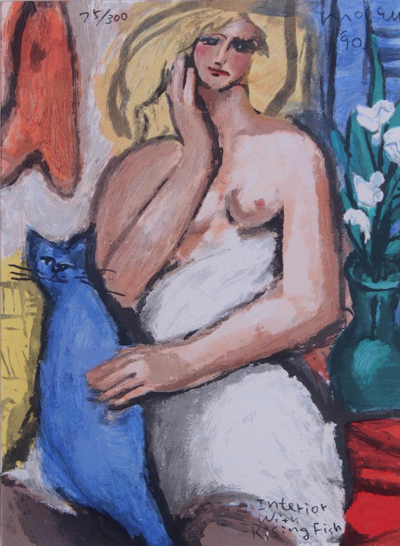 Michael Leu (b. 1950) Taiwan: INTERIOR WITH RISING FISH, 1990, color lithograph & screenprint, signed, dated, titled and numbered 75/300 in pencil, sight 13 ¼ x 9 ¾”, frame 24 ¼ x 20 ½” with