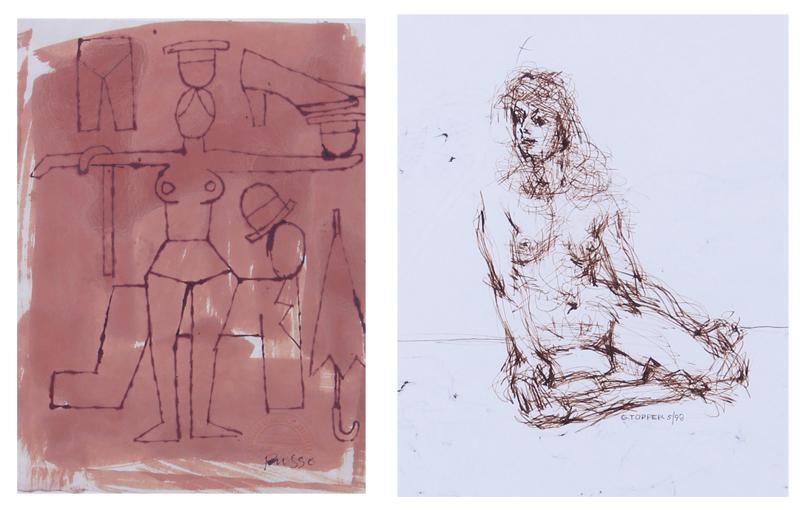 Michele Russo (1909-2004) Oregon & G Topper (20 th Century) (two): Michele Russo UNTITLED, 1991, ink and wash drawing on rice paper, signed lower right, 12 ¼ x 9”, frame 19 x 15 ½” with glass. Provenance: Laura Russo Gallery, Oregon; G Toppe