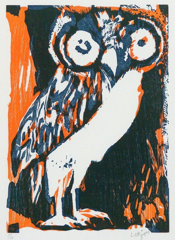 Bernard Lorjou (1908-1986) French (eleven): OWL, eleven (of the same) color lithographs, each signed in pencil, from the numbered editions 150, image 13 ¾ x 9 ¾", with artist's watermark, full margins, all in generally good condition aside fr