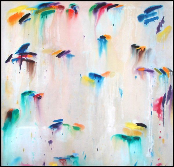 Ted Stamm (1922-1997) American: JERSEY RAIN, 1971, acrylic painting on canvas, titled signed and dated on verso, 84 x 86", surface soiling, otherwise in good condition. Provenance: Phoenix Art Museum