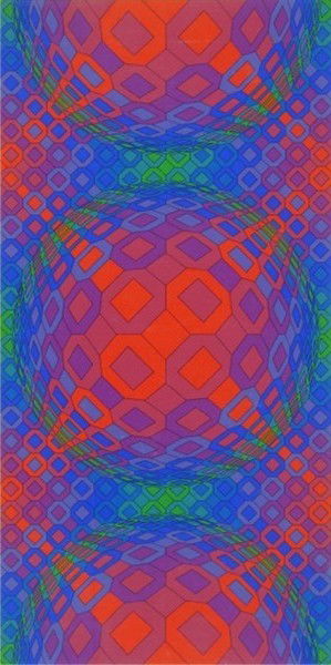 Victor Vasarely (1908-1997) Hungarian: THREE GLOBES, color screenprint, signed in pencil, from the numbered edition 250, image 32 ½ x 16 ¼", full margins, mild toning in margins, creases, small tears at sheet edges in large margins, othe