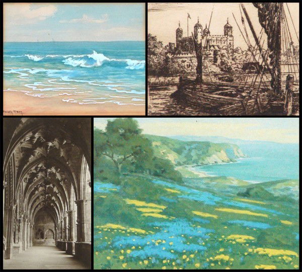 Nevada Wilson (1877-1961) American , David Smith,: Nevada Wilson, SEASCAPE, watercolor on paper, signed lower left, sight 7 ¼ x 9 ¼", perimeter toning at mat, otherwise in good condition; Together with David Smith, TOWER OF LONDON, sepia etching, si