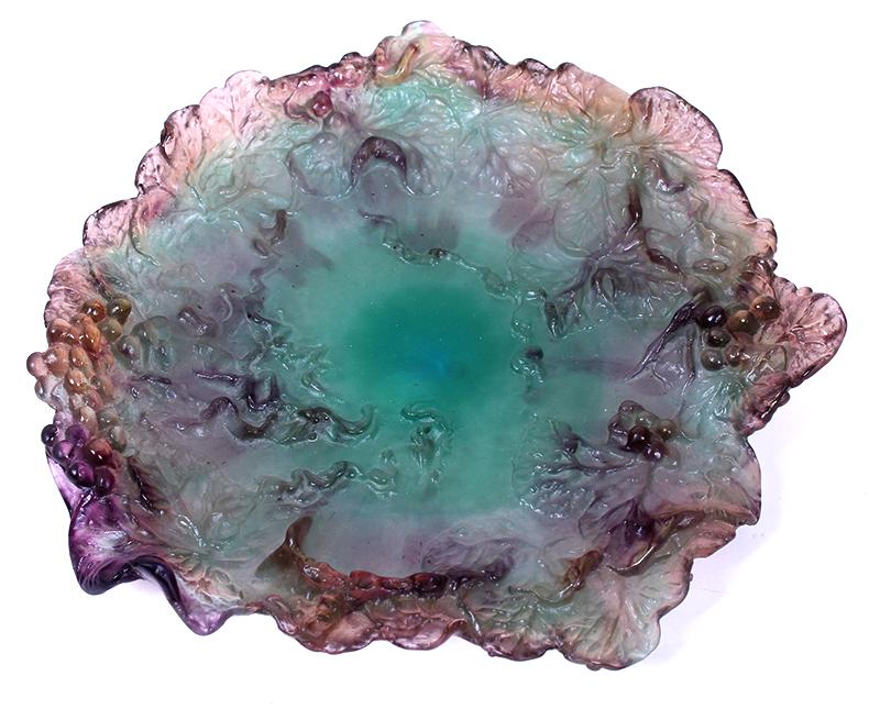 Daum glass: Pate de verre glass centerpiece, signed underneath, 11 x 10 x 1 ¾”.