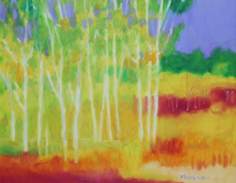 Marshall Noice (20 th /21 st Century) Montana: BIRCH GROVE, 2000, oil painting on canvas, signed lower right, signed and dated and titled and inscribed #00135 on verso, 22 x 28”, frame 27 ½ x 33 ½”.