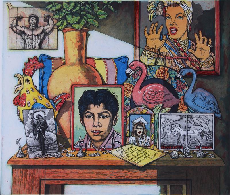 Xavier Viramontes (20 th /21 st Century) California: CHOCOLATE KISSES, color aquatint etching, signed and numbered 19/30 in pencil, image 17 ½ x 20 ¾”, full margins, frame 26 ¼ x 34 ¾” with Plexiglas.