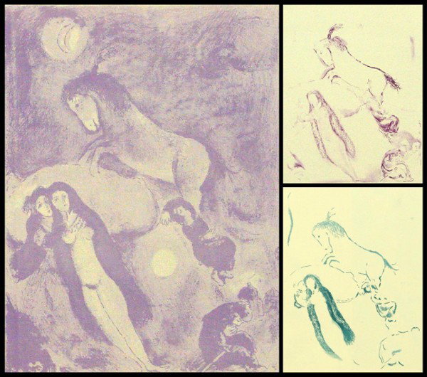 Marc Chagall (1887-1985) Russian/ French (six): FOUR TALES FROM THE ARABIAN NIGHTS (M.46), six color lithograph progressive proofs (out of fourteen total), each sheet 15 x 11 ¼", a few soft handling creases, otherwise all in good condition. (6)