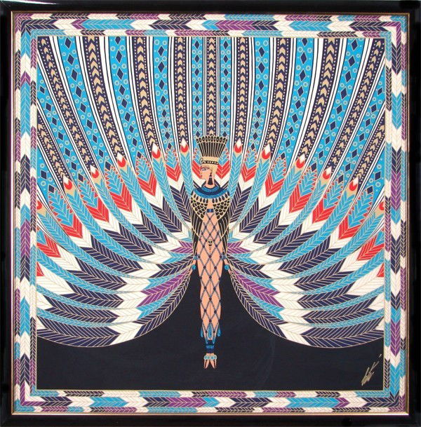 Erte (1892-1990) Russian: NILE, 1977, color silk scarf, signature in design, 36 x 36", framed.