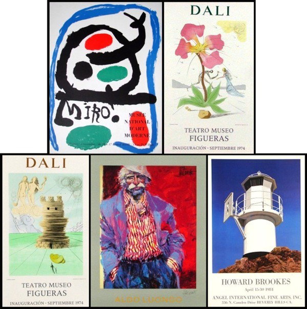 Joan Miro & after Salvador Dali (thirteen): Joan Miro, MUSEE NATIONAL D'ART MODERN, color lithograph poster, 23 ¾ x 17 ¾", printed by Maeght; Together with Salvador Dali, TEATRO MUSEO FIGURES, INAUGURACION SEPTEMBRE, 1974, ten different color