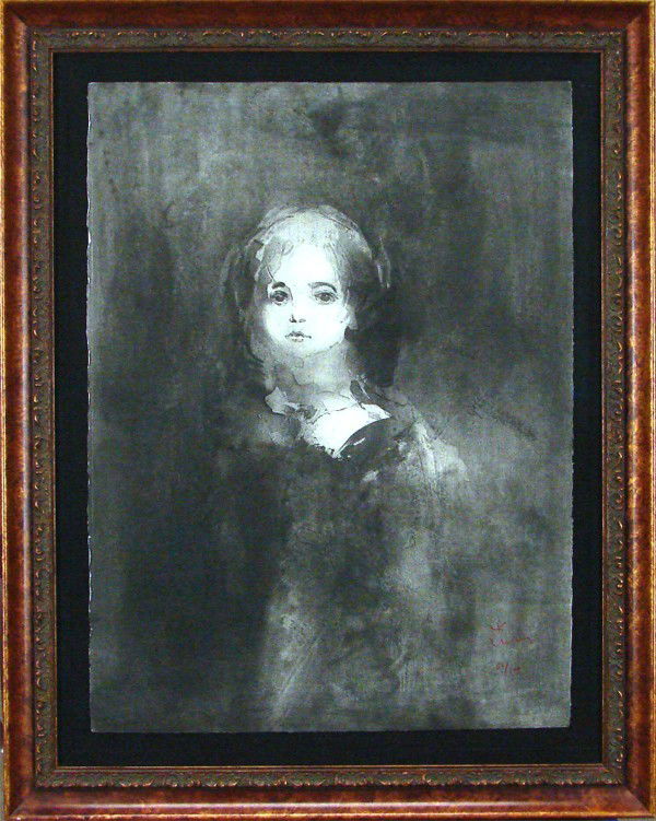 Kaiko Moti (1921-1989) Indian: PORTRAIT DE JUENE FILLE, aquatint etching, signed in pencil, from the numbered edition 100, sheet 30 ½ x 22 ¼", framed with glass.