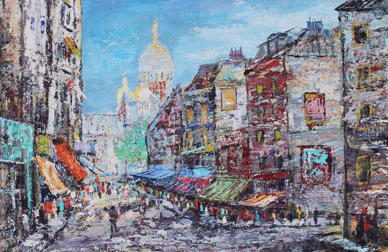 Arnoldus Oldenhave (1905-1997) Netherlands: IMPRESSIONIST STREET SCENE, oil painting on canvas, signed lower right, 24 x 36”, frame 32 x 44”.