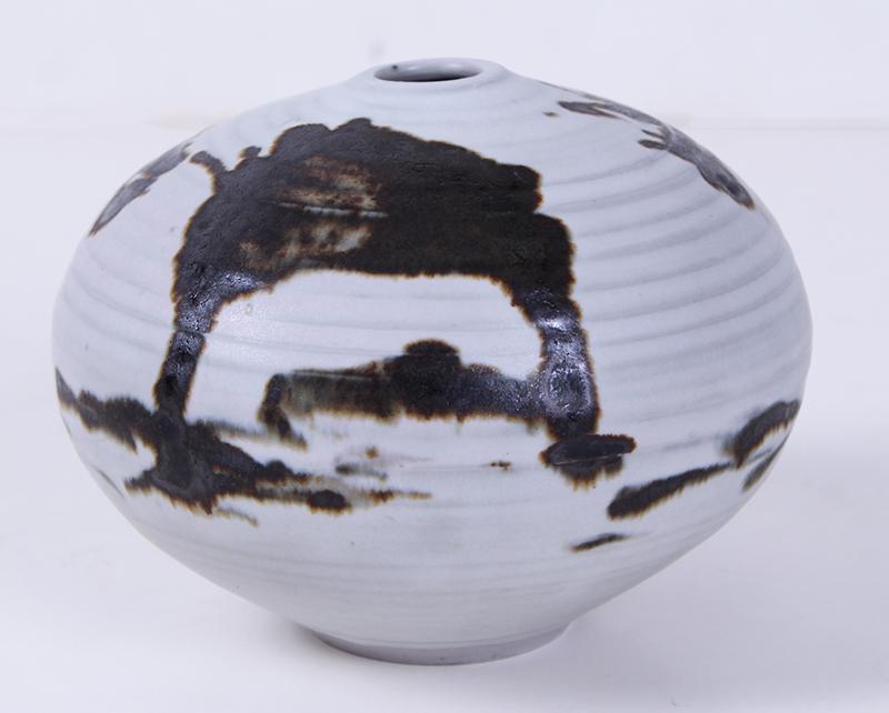 Vivika Heino (1910-1995) & Otto Heino (1915-2009) California: WHITE WITH BROWN, 1991, glazed ceramic, signed and dated, 4” tall, 5 ½” diameter. Purchased from The Pottery, Ojai, CA.