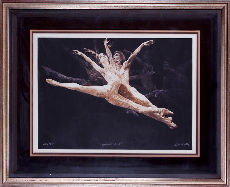 G. H. Rothe (1935-2007) German: EXPERIMENT (R.47), 1981, color mezzotint, hand-inked colors may vary, signed and numbered 62/150 in white pencil, image 15 ¾ x 21 ¾”, full margins, frame 26 x 32” with glass.