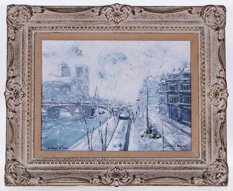 Johanne Schiefer (1896-1978) Netherlands France New York: LA SEINE A PARIS, oil painting on canvas, signed lower right, titled lower left, 12 x 16”, frame 19 x 23”.