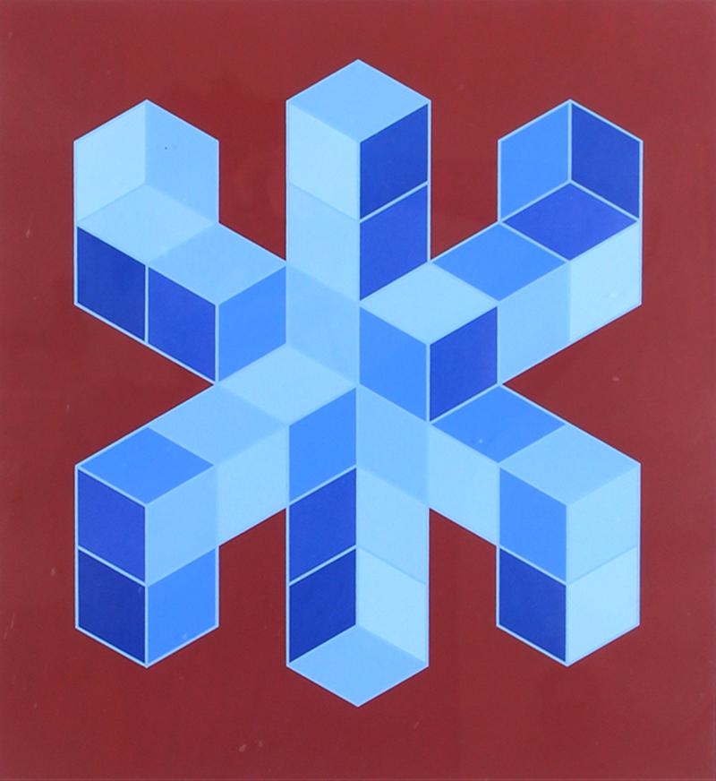 Victor Vasarely (1906-1997) Hungary: SYLLA-6, color screenprint, signed in pen and numbered 10/100 in pencil, image 15 ¼ x 14”, full margins, frame 32 x 29 ½” with glass.