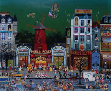 Hiro Yamagata (b. 1948) Japan California: LE MOULIN ROUGE, 1979, color screenprint, signed and numbered AP (artistâ€™s proof) 12/30 in pencil, aside from the numbered edition 300, published by Martin Lawrence Limited Editions, image 24 x