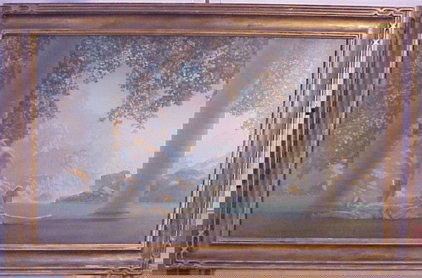 Maxfield Parrish (1870-1966) American: DAYBREAK, color print, 18 x 30", with period framed (chipped).