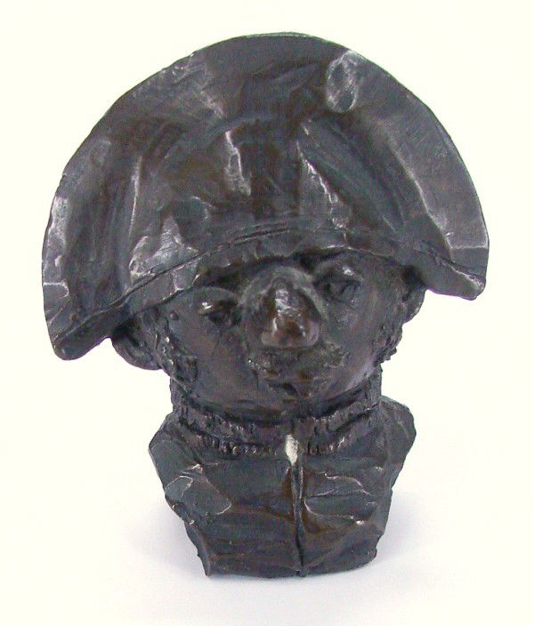 Charles Bragg (b. 1931) Californian: HEAD WITH HAT, cast bronze sculpture, 3 ½" tall.